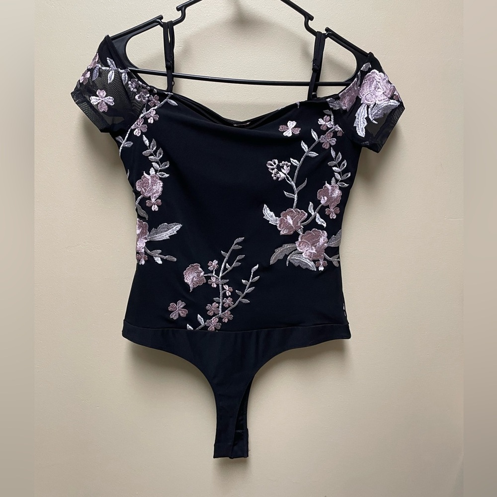 Floral Embroidered Black Bodysuit